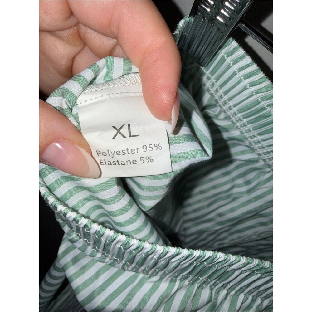 Green White Stripe Lounge Shorts Pajama Sleep Boxer Pull On Elastic Waist - Picture 3 of 3